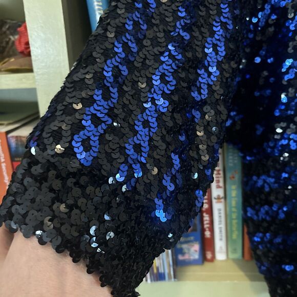 Creations III Sweater Glitter Black Blue Vintage Sparkle Small Sequins Fancy Yes - Picture 5 of 5